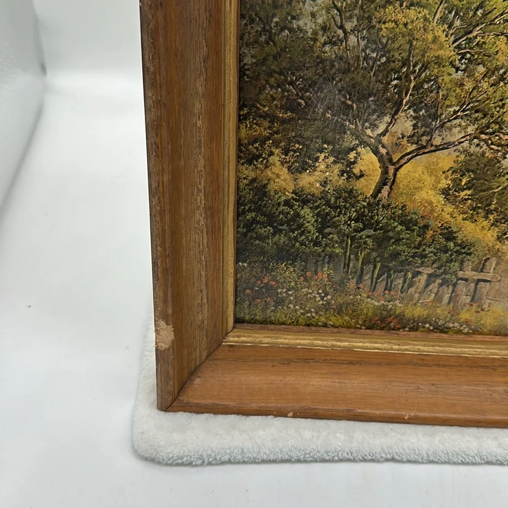Vintage Original 1950’s Pressboard Print Landscape in Original Wood Frame - Picture 9 of 10